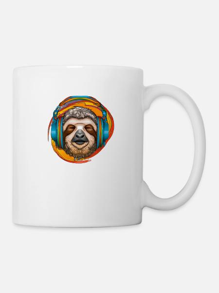 Cooles Faultier mit Kopfhörern hört Musik - Tasse - Weiß