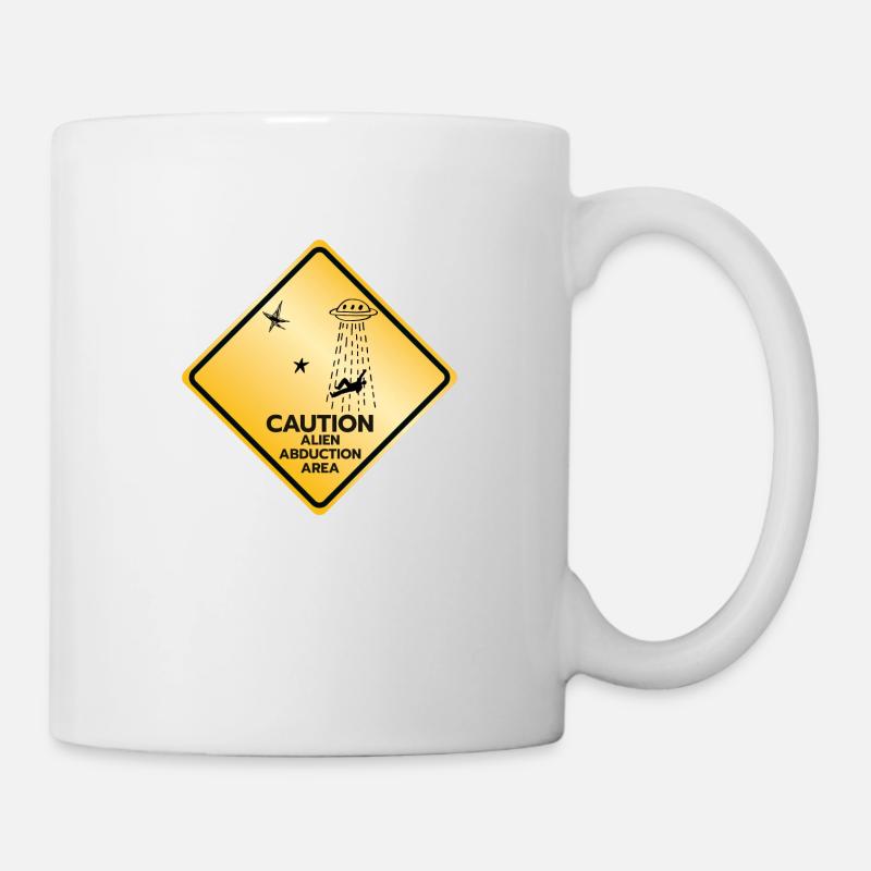 Panneau d’avertissement Zone d’enlèvement extraterrestre d’OVNI - Mug blanc - blanc