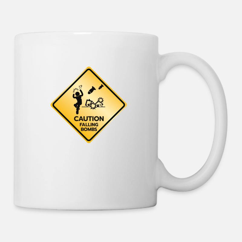 Panneau de mise en garde Bombes qui tombent - Mug blanc - blanc