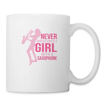 Ne sous-estimez jamais une fille avec un joueur de saxophone - Mug blanc - blanc - Droite