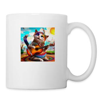 A hippie cat is playing the guitar - Mug - white - Right