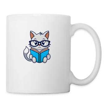 Kawaii Katze Liest Buch Kater Literatur - Tasse - Weiß - Rechts