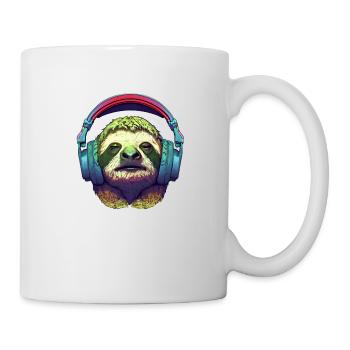 Cooles Faultier mit Kopfhörern hört Musik - Tasse - Weiß - Rechts