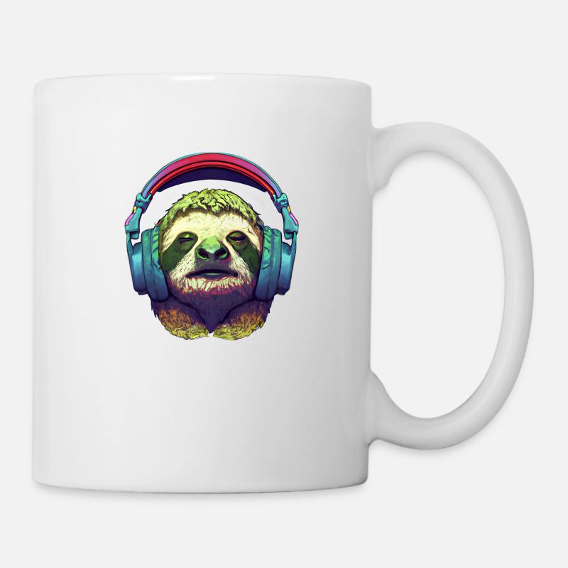 Cooles Faultier mit Kopfhörern hört Musik - Tasse - Weiß