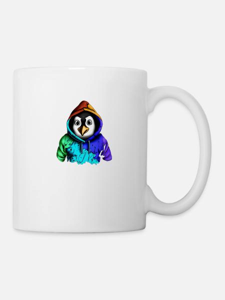 Überraschter Pinguin mit Pullover - Tasse - Weiß