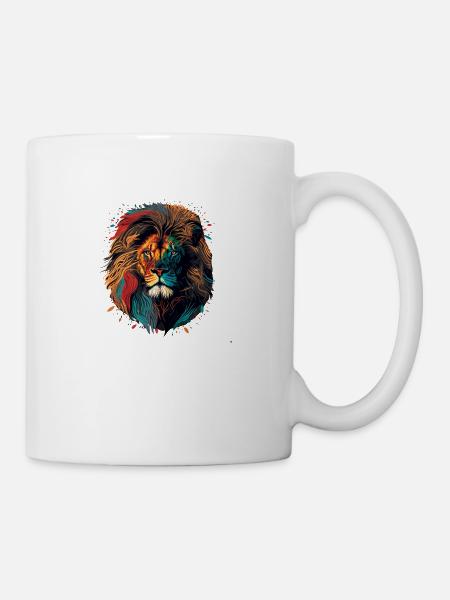Bunte Löwenmalerei - Tasse - Weiß