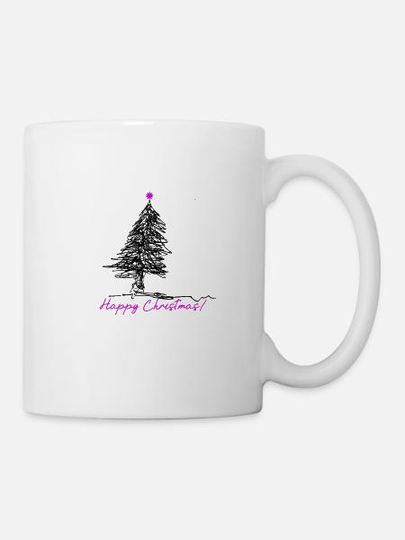 Happy Christmas - pink & wildly drawn - Mug - white