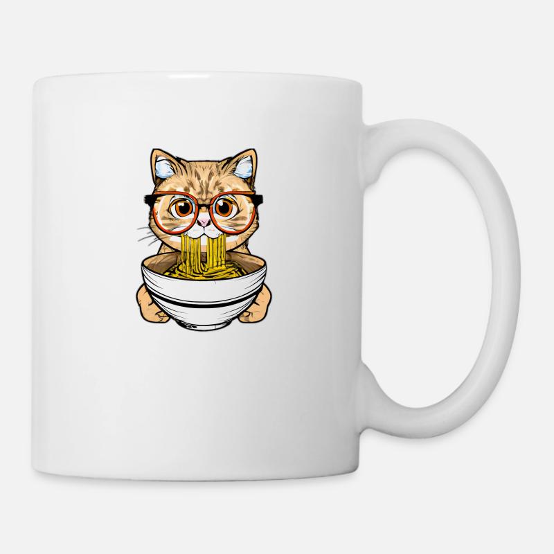 Süße Katze genießt Ramen Nudeln Design - Tasse - Weiß