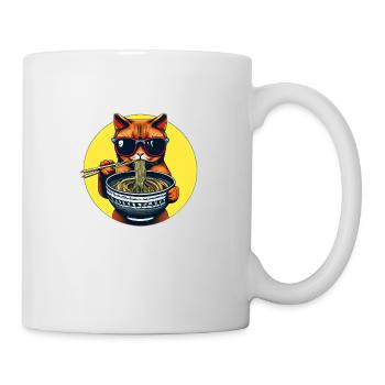 Le chat cool aime la conception de nouilles ramen - Mug blanc - blanc - Droite