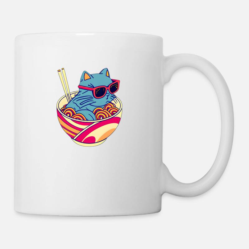 Süße Katze schwimmt in Ramen Nudeln - Tasse - Weiß