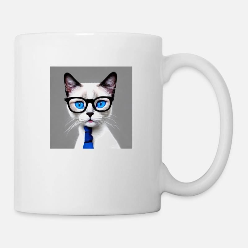 Cute cat Elijah with glasses - Mug - white