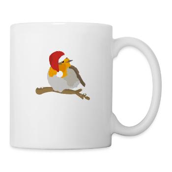 Robin with Christmas hat - Mug - white - Right