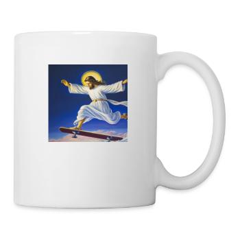 Oil painting of jesus christ skating in the clouds - Mug - white - Right