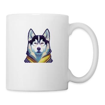 Husky with a yellow scarf - Mug - white - Right