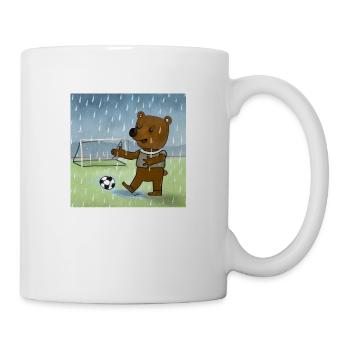Der Bär spielt im Regen Fußball - Tasse - Weiß - Rechts
