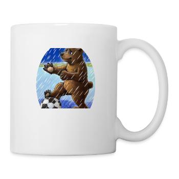 A bear playing football in the rain - Mug - white - Right