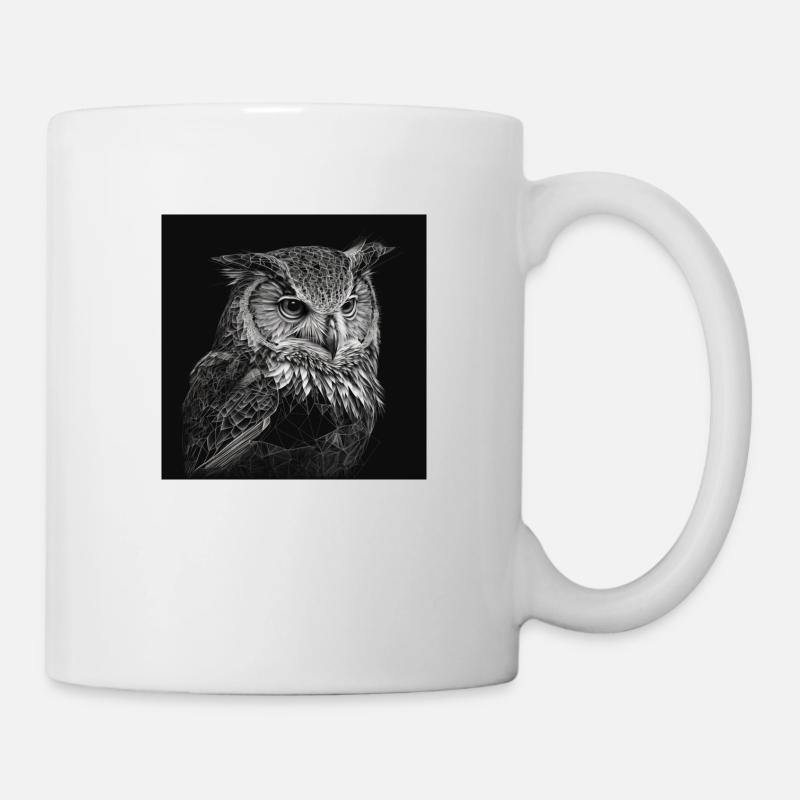 Dessin de hibou noir et blanc - Mug blanc - blanc