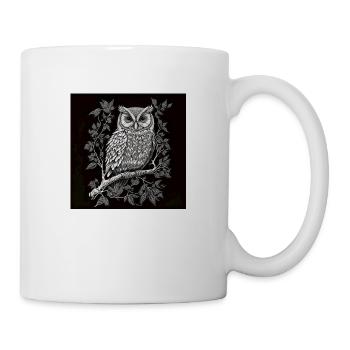 Black and White Owl Drawing - Mug - white - Right
