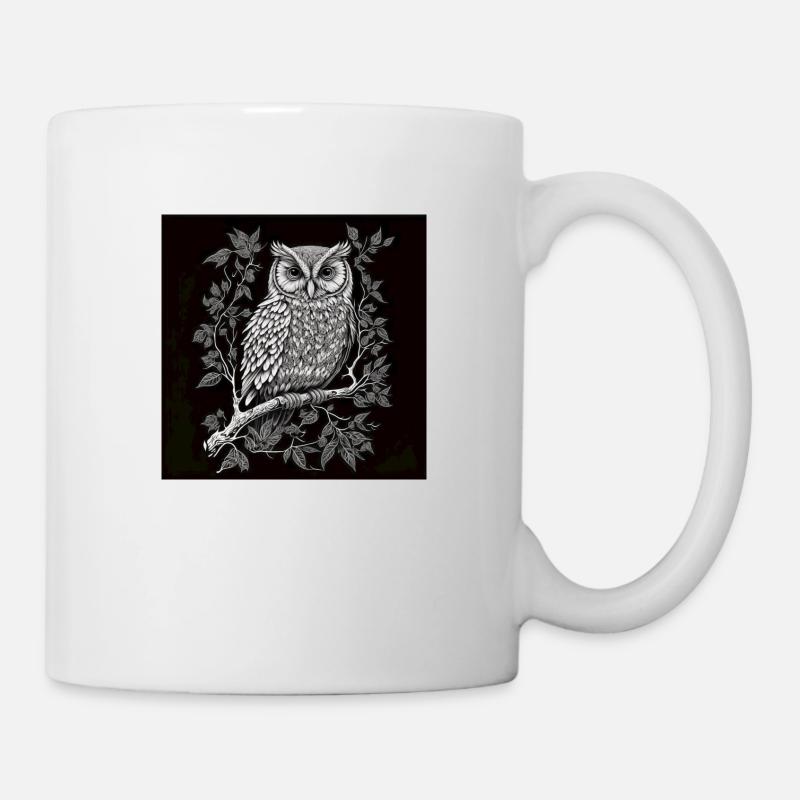 Dessin de hibou noir et blanc - Mug blanc - blanc