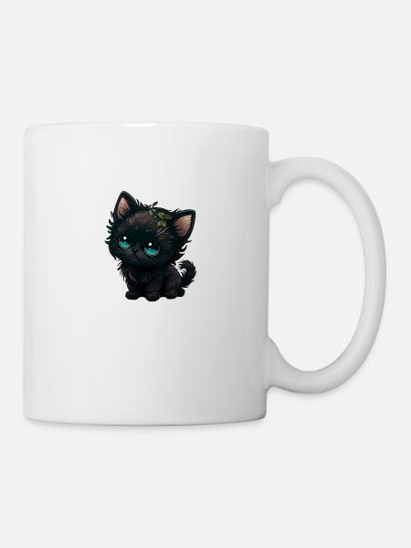 Kawaii Black Kitten - Mug - white
