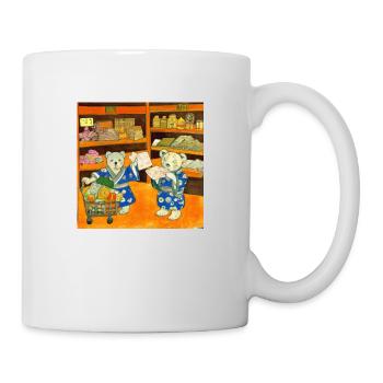 teddy bears shopping for groceries in Japan ukiyo - Mug - white - Right