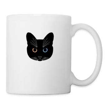 Chat tête noir yeux orange bleu - Mug blanc - blanc - Droite