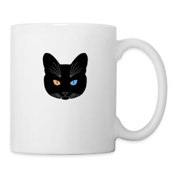 Chat tête noir yeux orange bleu - Mug blanc - blanc - Droite