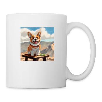 Cute corgi on a table in the mountains - Mug - white - Right