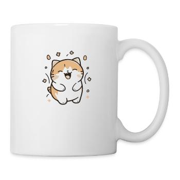 Comic Cute Kawaii Sticker Katze Kitten happy Jubel - Tasse - Weiß - Rechts