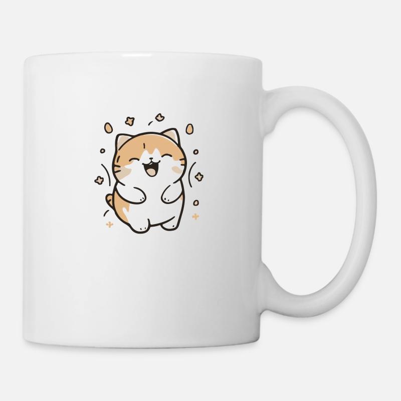 Comic Cute Kawaii Sticker Katze Kitten happy Jubel - Tasse - Weiß