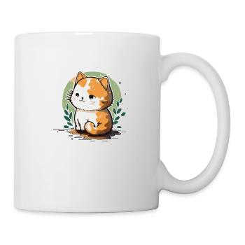 Comic Cute Kawaii Sticker Katze, Kätchen, Kitten - Tasse - Weiß - Rechts