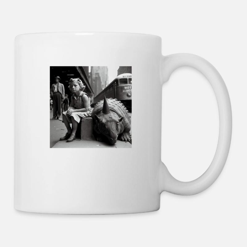 L’enfant est assis à côté de Dino - Mug blanc - blanc