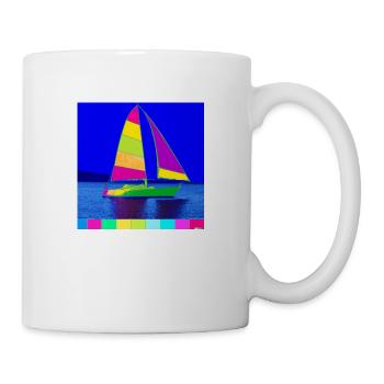 picture in Warhol style with a sailing yacht - Tasse - Weiß - Rechts