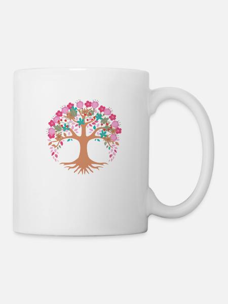 Arbre de Vie,Arbre de Keben,Fleurs, coloré - Mug blanc - blanc
