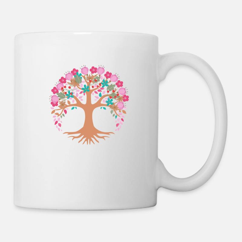 Arbre de Vie,Arbre de Keben,Fleurs, coloré - Mug blanc - blanc