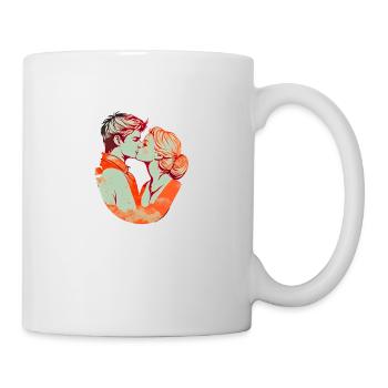 Cute couple kiss in color - Mug - white - Right