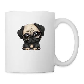 Süßer schlauer niedlichen Cartoon-Mops - Tasse - Weiß - Rechts