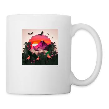 beautiful lush jungle with mountains, origami - Tasse - Weiß - Rechts