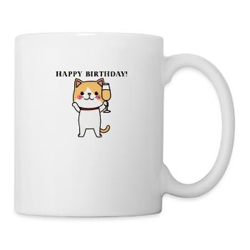 Katze süß Happy Birthday Geschenkidee Sektglas - Tasse - Weiß - Rechts