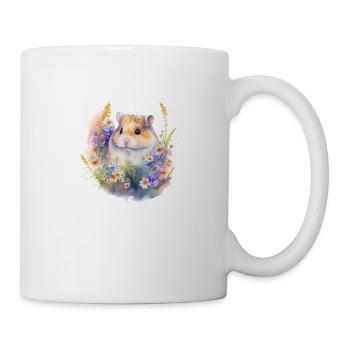 Watercolor Hamster mit Blumen - Tasse - Weiß - Rechts