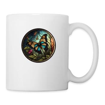 Schmetterling aus Buntglas - Tasse - Weiß - Rechts