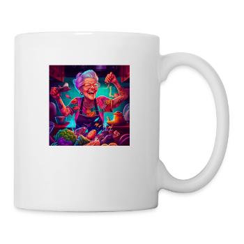 Grandma with tattoos cooking - Mug - white - Right