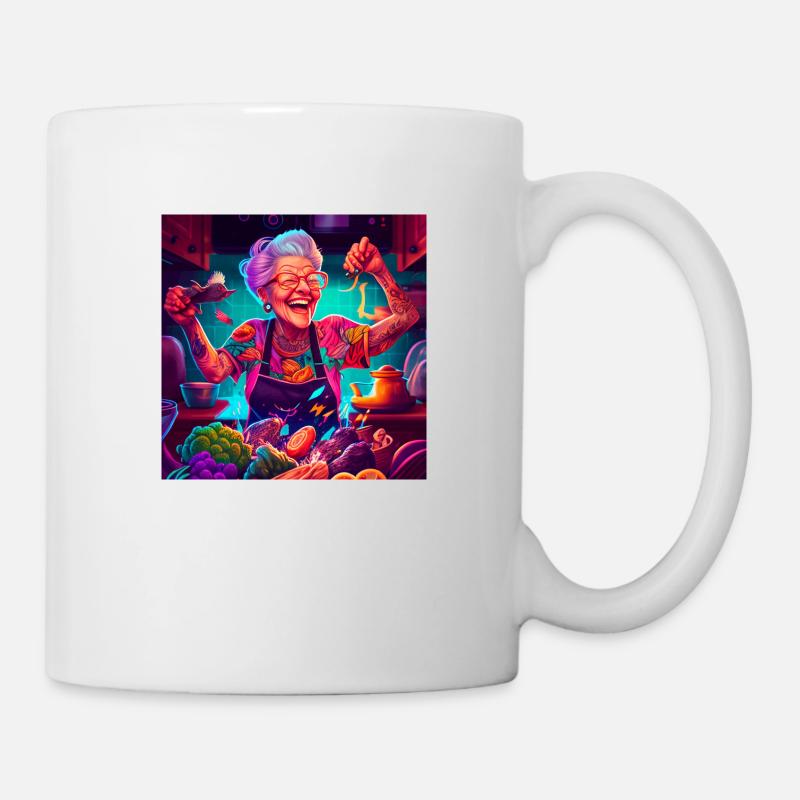 Grandma with tattoos cooking - Mug - white