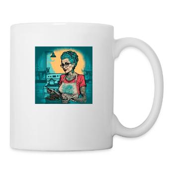 Old tattoed woman cooking - Mug - white - Right