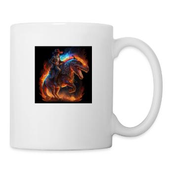 Cowboy riding cyber dinosaur - Tasse - Weiß - Rechts