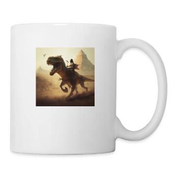 Caveman riding T Rex in the desert - Mug - white - Right