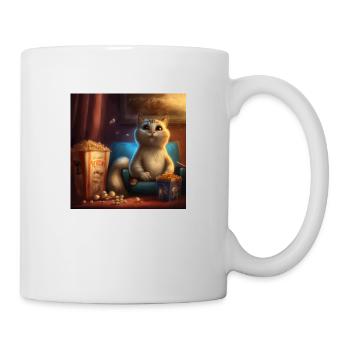 Chat regardant un film avec du pop-corn - Mug blanc - blanc - Droite