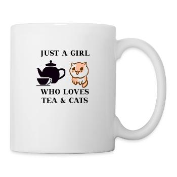 Tee Katze Geschenkidee süß niedlich Teekanne - Tasse - Weiß - Rechts