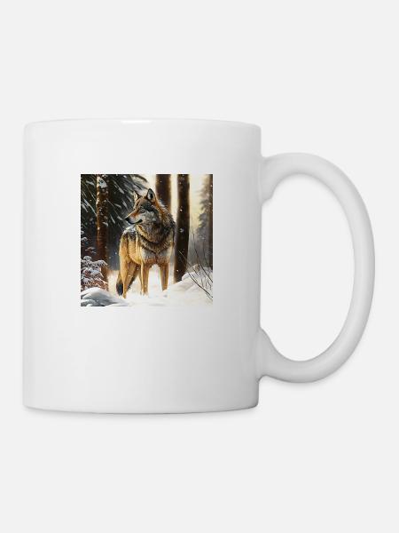 Wolf im Schneebedeckten Wald - Tasse - Weiß