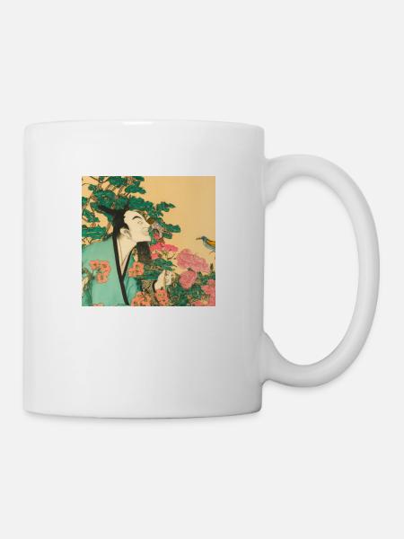 Japanes Man with flowers - Tasse - Weiß